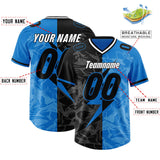 Custom Panther Blue Black Split Personalized Lightning Pattern Football Jersey