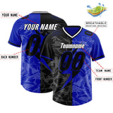 Custom Royal Black Split Personalized Lightning Pattern Football Jersey