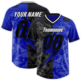 Custom Royal Black Split Personalized Lightning Pattern Football Jersey