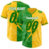 Custom Kelly Green Yellow Split Personalized Lightning Pattern Football Jersey