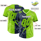 Custom Neon Green Navy Split Personalized Lightning Pattern Football Jersey