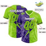 Custom Neon Green Purple Split Personalized Lightning Pattern Football Jersey