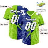 Custom Royal Neon Green Split Personalized Lightning Pattern Football Jersey