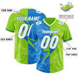 Custom Neon Green Panther Blue Split Personalized Lightning Pattern Football Jersey