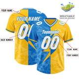 Custom Panther Blue Gold Split Personalized Lightning Pattern Football Jersey