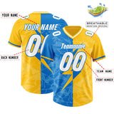 Custom Panther Blue Yellow Split Personalized Lightning Pattern Football Jersey