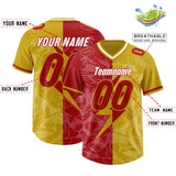 Custom Old Gold Red Split Personalized Lightning Pattern Football Jersey