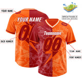 Custom Red Orange Split Personalized Lightning Pattern Football Jersey