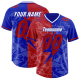 Custom Royal Red Split Personalized Lightning Pattern Football Jersey