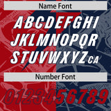 Custom Navy Red Split Personalized Lightning Pattern Football Jersey