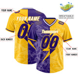 Custom Yellow Purple Split Personalized Lightning Pattern Football Jersey