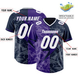 Custom Navy Purple Split Personalized Lightning Pattern Football Jersey