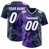 Custom Navy Purple Split Personalized Lightning Pattern Football Jersey