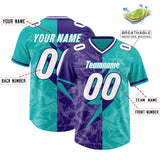 Custom Aqua Purple Split Personalized Lightning Pattern Football Jersey