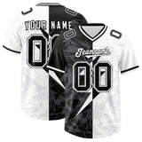Custom White Black Split Personalized Lightning Pattern Football Jersey