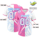 Custom White Pink Split Personalized Lightning Pattern Football Jersey