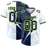 Custom White Navy Split Personalized Lightning Pattern Football Jersey