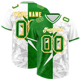 Custom Kelly Green White Split Personalized Lightning Pattern Football Jersey
