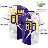 Custom Purple White Split Personalized Lightning Pattern Football Jersey