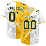 Custom Yellow White Split Personalized Lightning Pattern Football Jersey