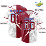 Custom Cardinal White Split Personalized Lightning Pattern Football Jersey