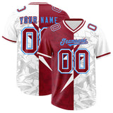 Custom Cardinal White Split Personalized Lightning Pattern Football Jersey
