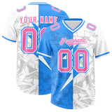 Custom Light Blue White Split Personalized Lightning Pattern Football Jersey