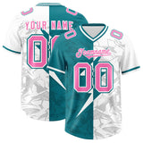 Custom Aqua White Split Personalized Lightning Pattern Football Jersey