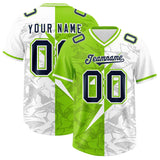 Custom Neon Green White Split Personalized Lightning Pattern Football Jersey