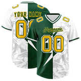 Custom Green White Split Personalized Lightning Pattern Football Jersey