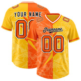 Custom Orange Yellow Split Personalized Lightning Pattern Football Jersey