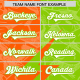 Custom Neon Green Orange Split Personalized Lightning Pattern Football Jersey