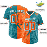 Custom Aqua Orange Split Personalized Lightning Pattern Football Jersey