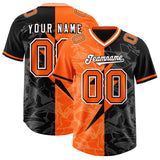 Custom Black Orange Split Personalized Lightning Pattern Football Jersey
