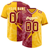 Custom Yellow Cardinal Split Personalized Lightning Pattern Football Jersey
