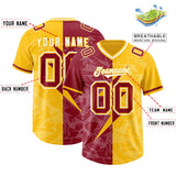 Custom Yellow Cardinal Split Personalized Lightning Pattern Football Jersey