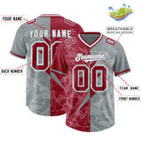 Custom Gray Cardinal Split Personalized Lightning Pattern Football Jersey
