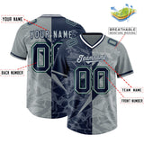 Custom Navy Gray Split Personalized Lightning Pattern Football Jersey