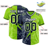 Custom Neon Green Navy Split Personalized Lightning Pattern Football Jersey