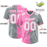 Custom Gray Pink Split Personalized Lightning Pattern Football Jersey