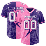 Custom Purple Pink Split Personalized Lightning Pattern Football Jersey