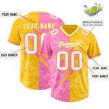 Custom Yellow Pink Split Personalized Lightning Pattern Football Jersey