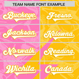 Custom Yellow Pink Split Personalized Lightning Pattern Football Jersey