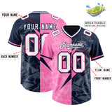 Custom Navy Pink Split Personalized Lightning Pattern Football Jersey