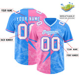 Custom Light Blue Pink Split Personalized Lightning Pattern Football Jersey