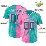 Custom Aqua Pink Split Personalized Lightning Pattern Football Jersey