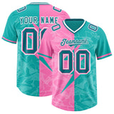 Custom Aqua Pink Split Personalized Lightning Pattern Football Jersey