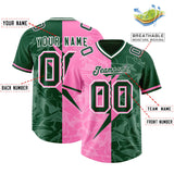 Custom Pink Green Split Personalized Lightning Pattern Football Jersey
