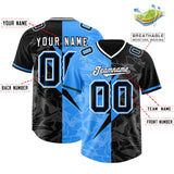 Custom Black Light Blue Split Personalized Lightning Pattern Football Jersey
