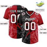 Custom Black Red Split Personalized Lightning Pattern Football Jersey